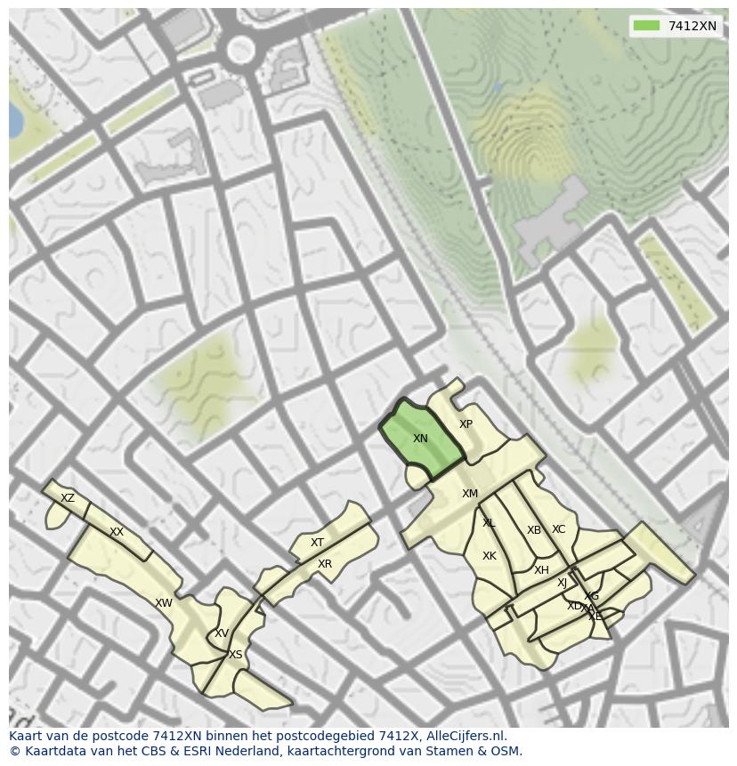 Afbeelding van het postcodegebied 7412 XN op de kaart.