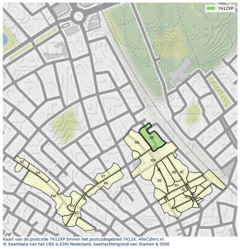 Afbeelding van het postcodegebied 7412 XP op de kaart.