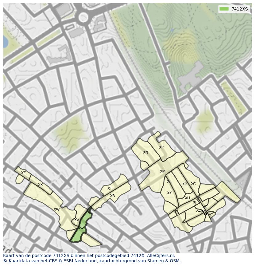 Afbeelding van het postcodegebied 7412 XS op de kaart.