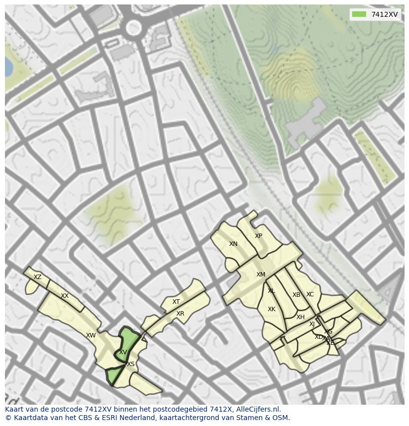 Afbeelding van het postcodegebied 7412 XV op de kaart.