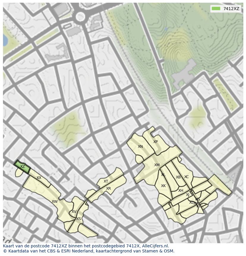 Afbeelding van het postcodegebied 7412 XZ op de kaart.