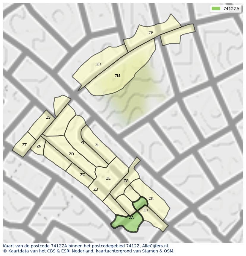 Afbeelding van het postcodegebied 7412 ZA op de kaart.
