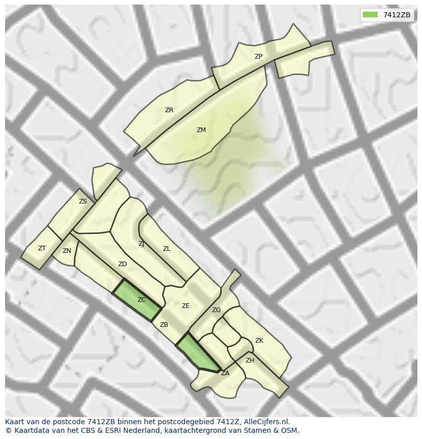 Afbeelding van het postcodegebied 7412 ZB op de kaart.