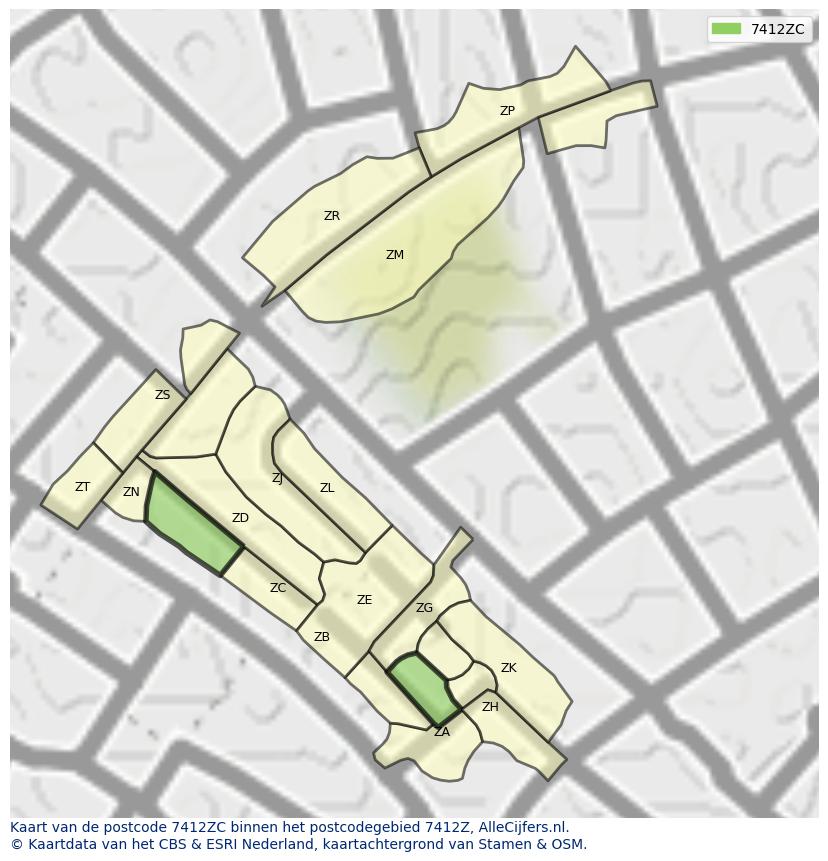 Afbeelding van het postcodegebied 7412 ZC op de kaart.