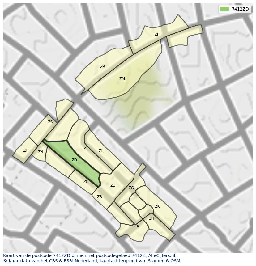 Afbeelding van het postcodegebied 7412 ZD op de kaart.