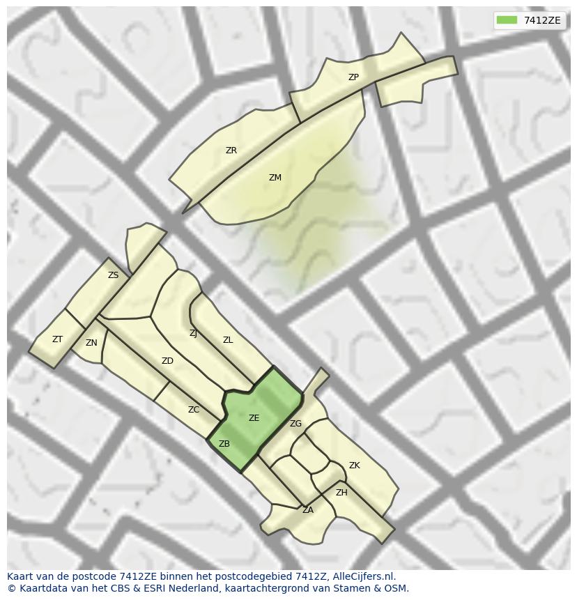 Afbeelding van het postcodegebied 7412 ZE op de kaart.