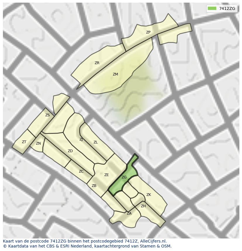 Afbeelding van het postcodegebied 7412 ZG op de kaart.
