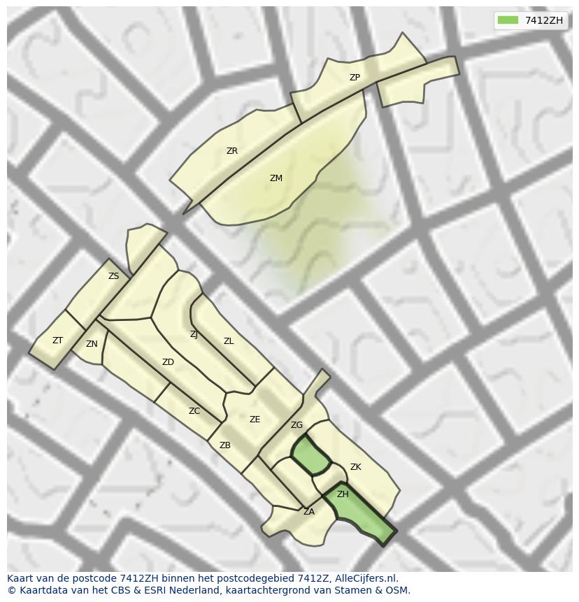 Afbeelding van het postcodegebied 7412 ZH op de kaart.