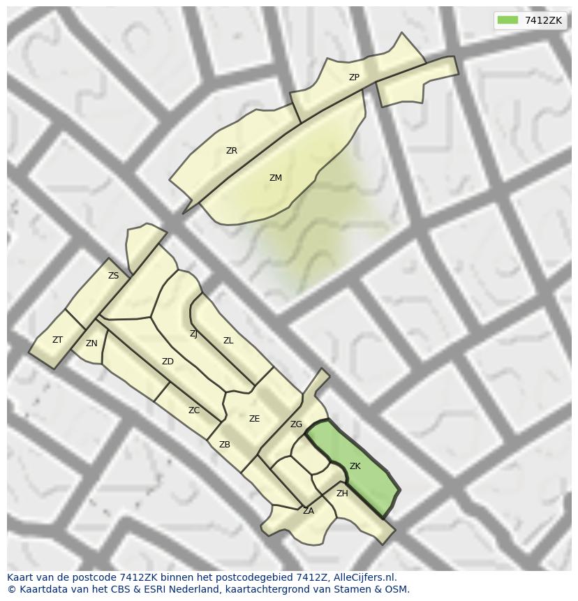 Afbeelding van het postcodegebied 7412 ZK op de kaart.