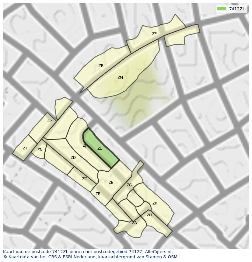 Afbeelding van het postcodegebied 7412 ZL op de kaart.