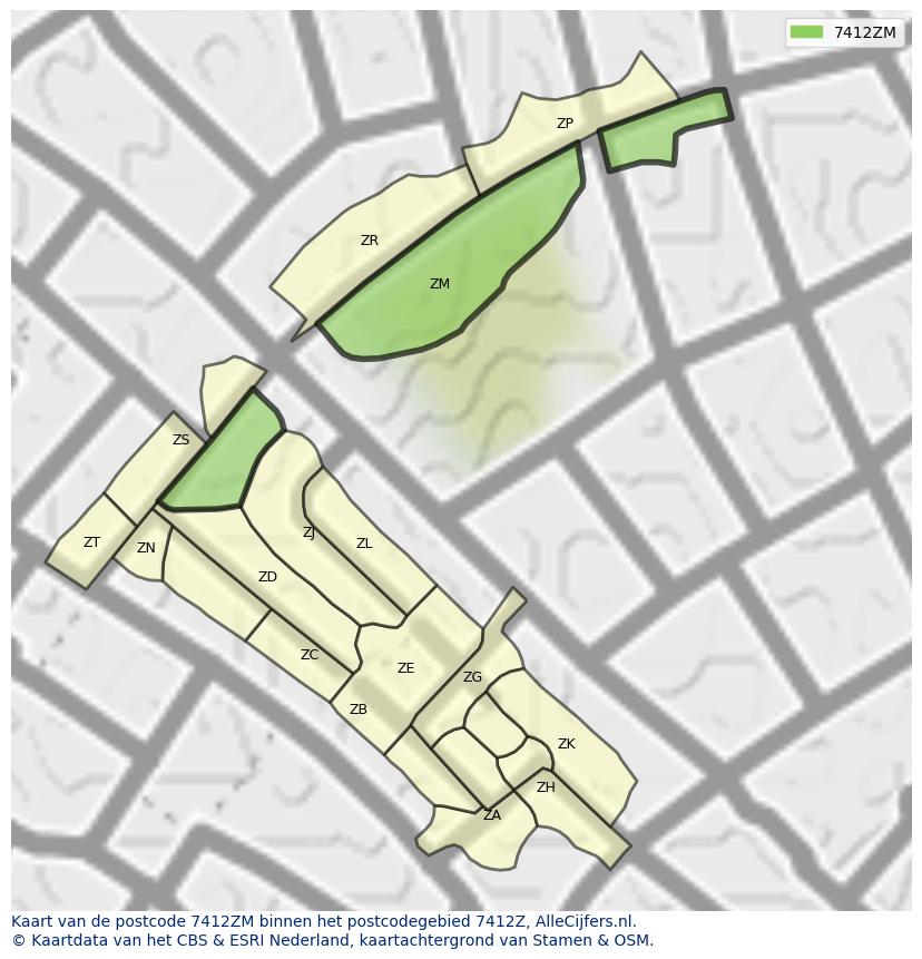 Afbeelding van het postcodegebied 7412 ZM op de kaart.