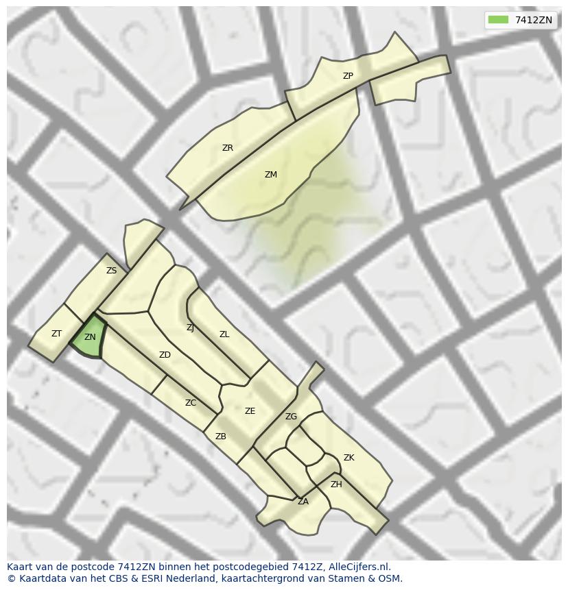 Afbeelding van het postcodegebied 7412 ZN op de kaart.