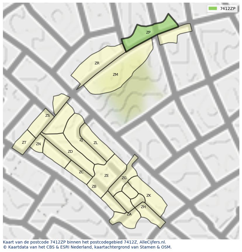 Afbeelding van het postcodegebied 7412 ZP op de kaart.