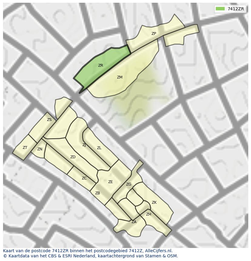 Afbeelding van het postcodegebied 7412 ZR op de kaart.