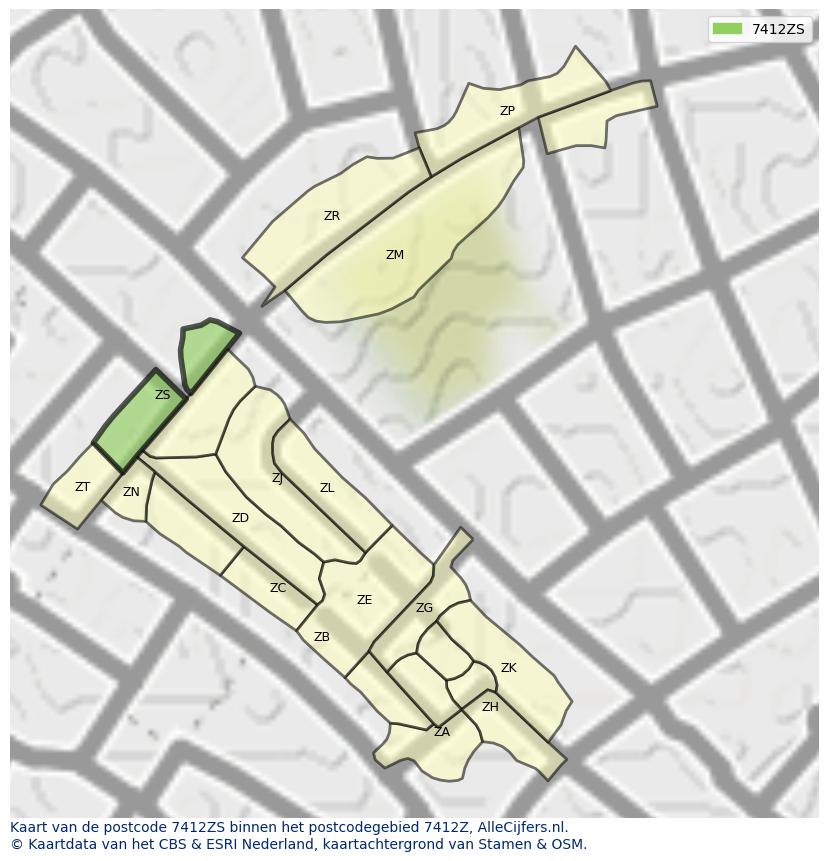 Afbeelding van het postcodegebied 7412 ZS op de kaart.