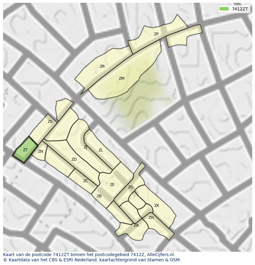 Afbeelding van het postcodegebied 7412 ZT op de kaart.