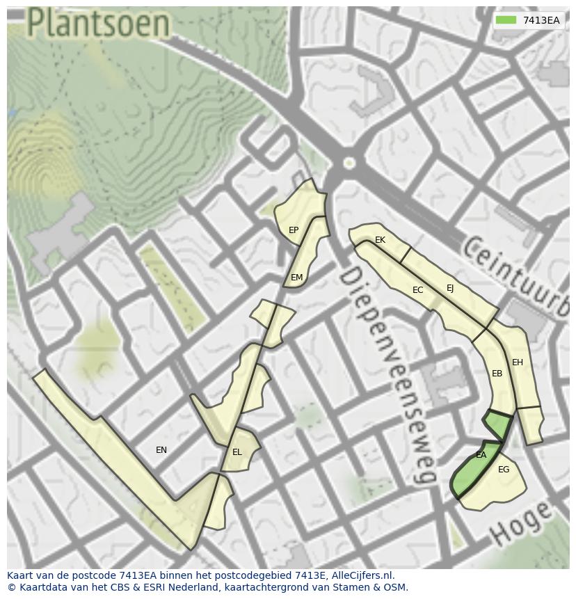 Afbeelding van het postcodegebied 7413 EA op de kaart.