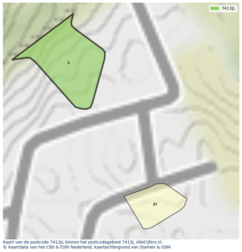 Afbeelding van het postcodegebied 7413 JL op de kaart.