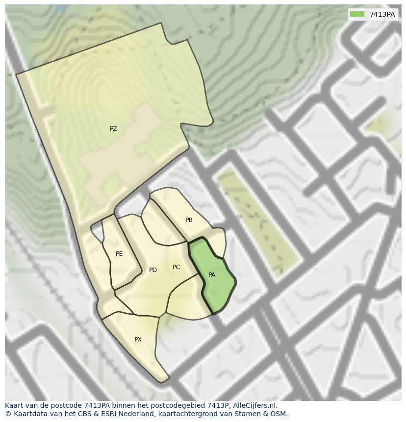 Afbeelding van het postcodegebied 7413 PA op de kaart.