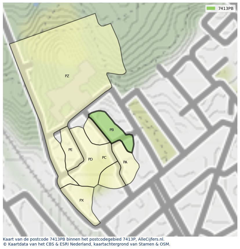 Afbeelding van het postcodegebied 7413 PB op de kaart.