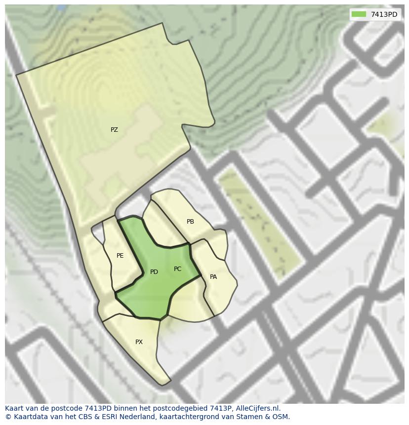 Afbeelding van het postcodegebied 7413 PD op de kaart.
