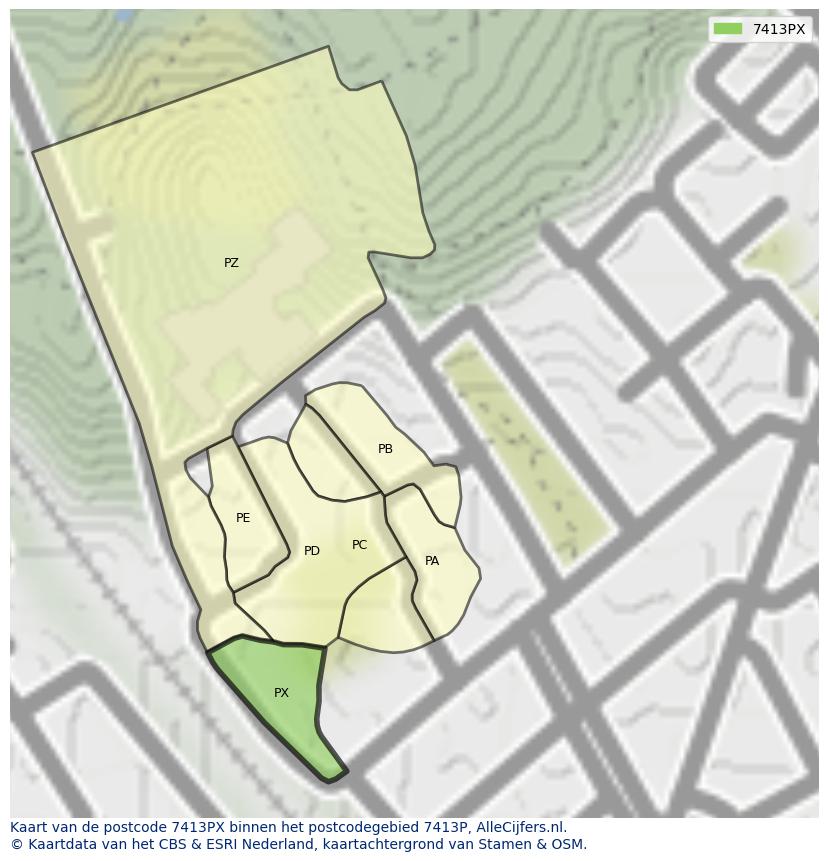 Afbeelding van het postcodegebied 7413 PX op de kaart.