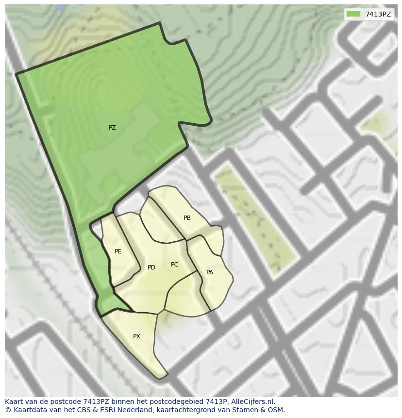 Afbeelding van het postcodegebied 7413 PZ op de kaart.
