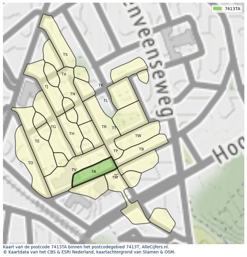 Afbeelding van het postcodegebied 7413 TA op de kaart.