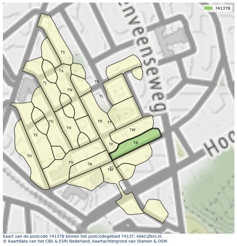 Afbeelding van het postcodegebied 7413 TB op de kaart.