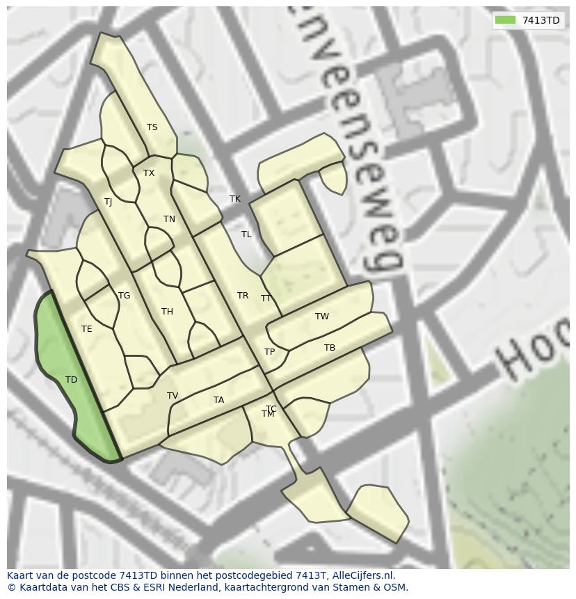 Afbeelding van het postcodegebied 7413 TD op de kaart.