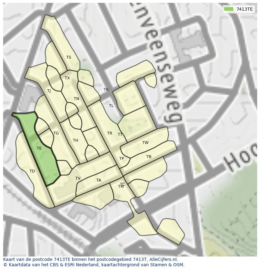 Afbeelding van het postcodegebied 7413 TE op de kaart.