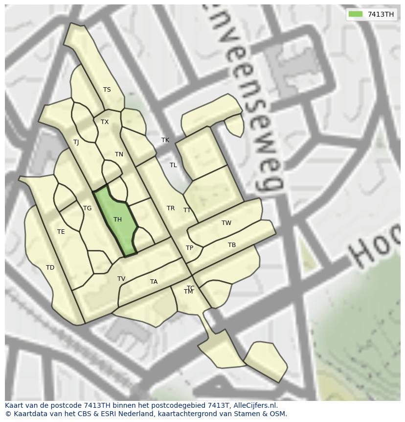 Afbeelding van het postcodegebied 7413 TH op de kaart.