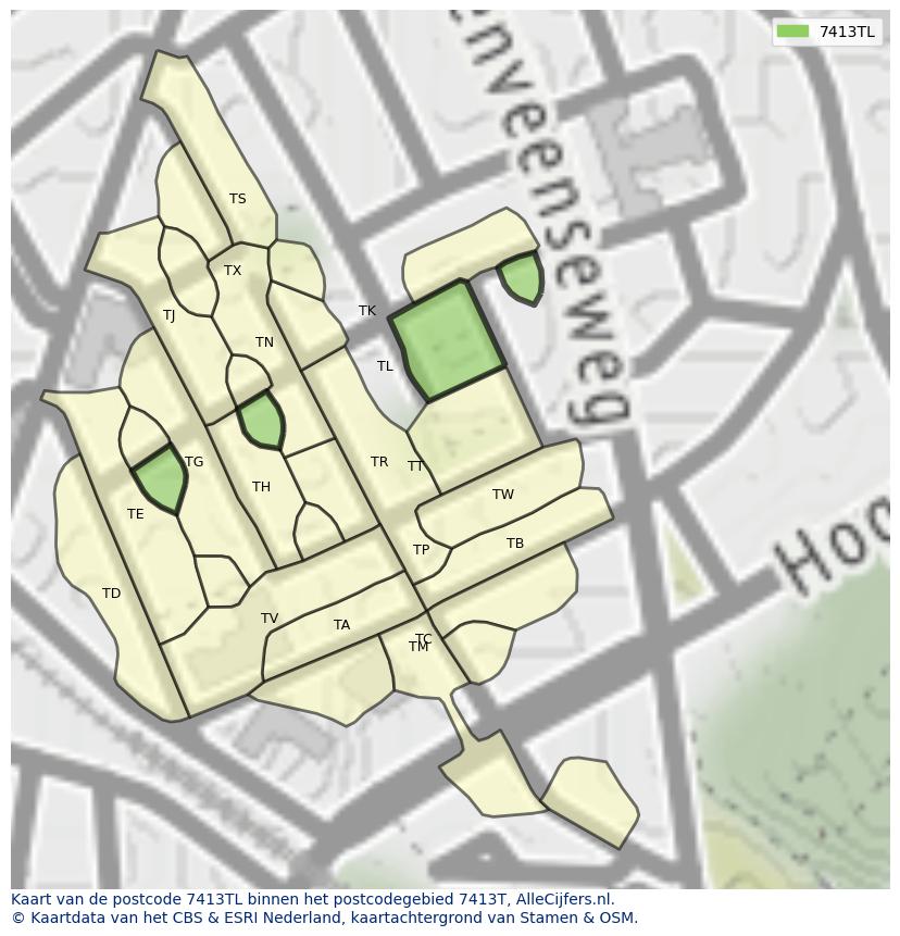 Afbeelding van het postcodegebied 7413 TL op de kaart.