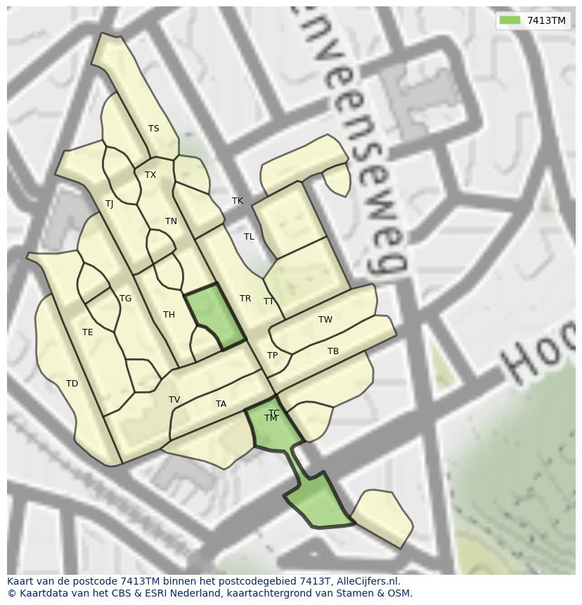 Afbeelding van het postcodegebied 7413 TM op de kaart.