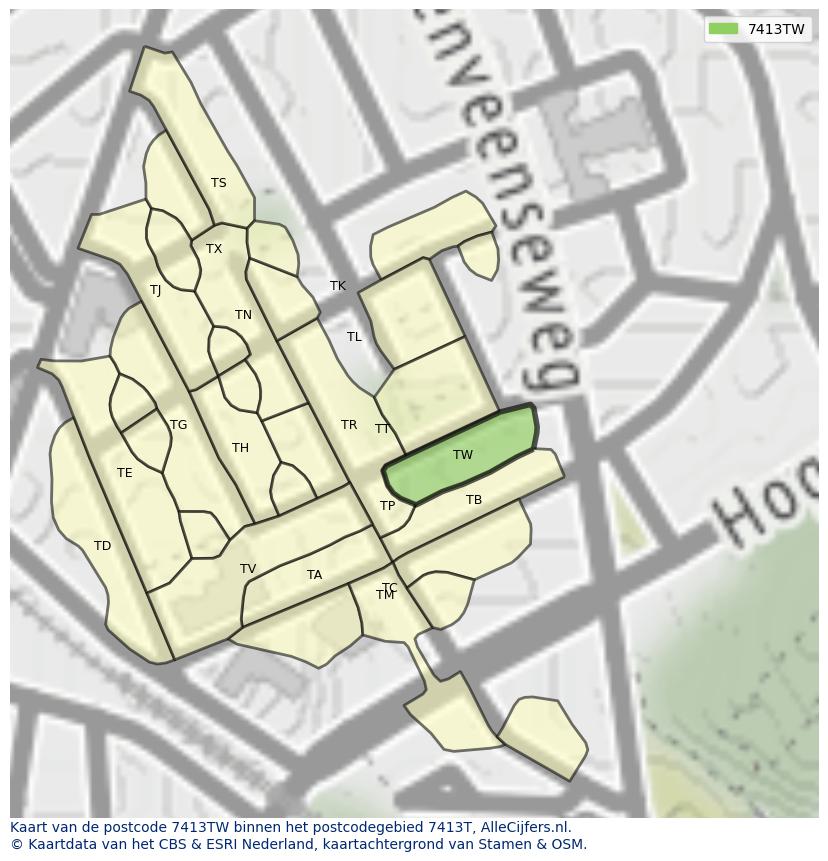 Afbeelding van het postcodegebied 7413 TW op de kaart.
