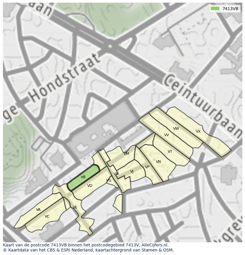Afbeelding van het postcodegebied 7413 VB op de kaart.