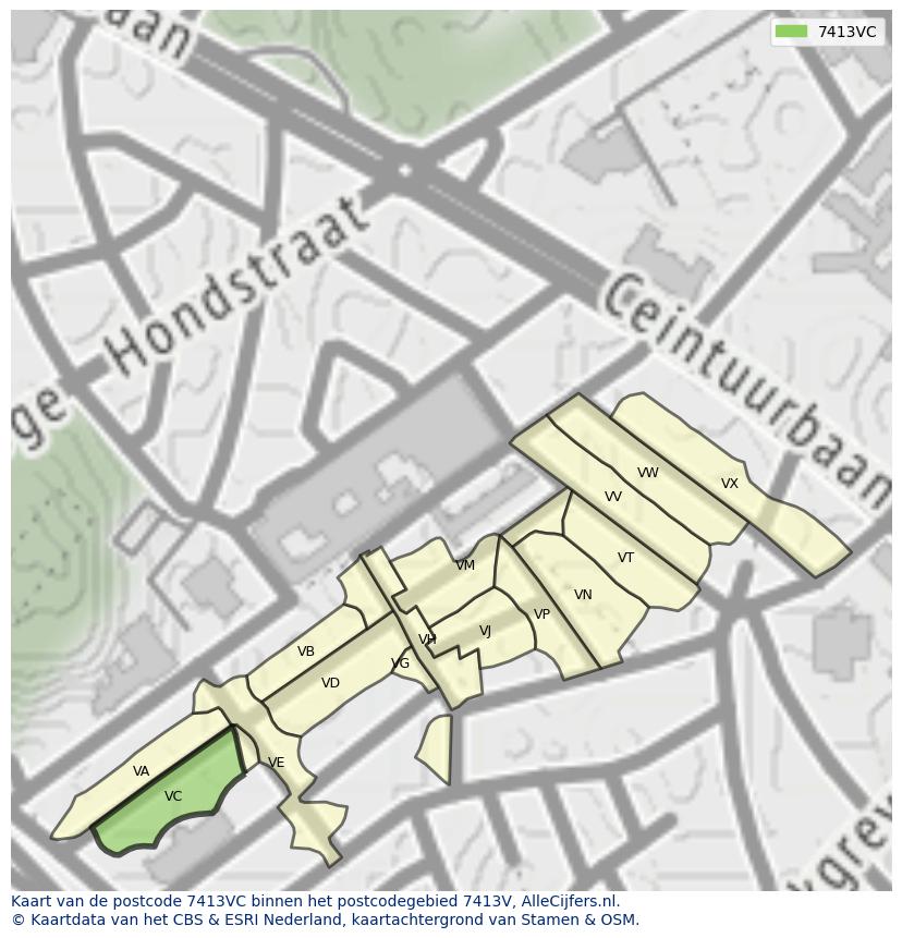 Afbeelding van het postcodegebied 7413 VC op de kaart.