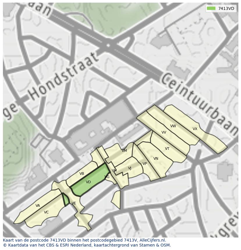 Afbeelding van het postcodegebied 7413 VD op de kaart.