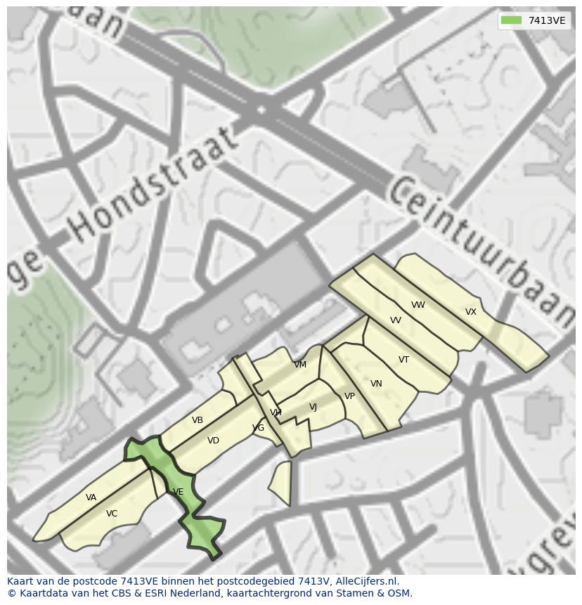 Afbeelding van het postcodegebied 7413 VE op de kaart.