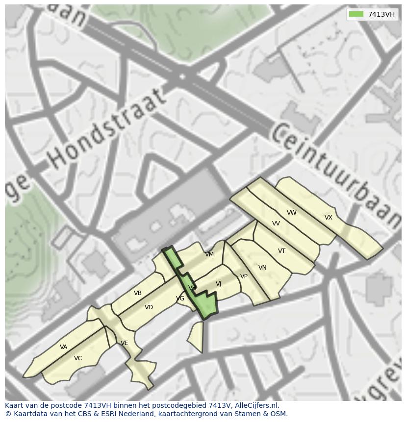 Afbeelding van het postcodegebied 7413 VH op de kaart.