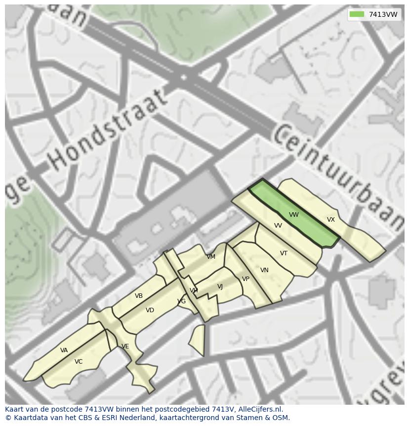 Afbeelding van het postcodegebied 7413 VW op de kaart.