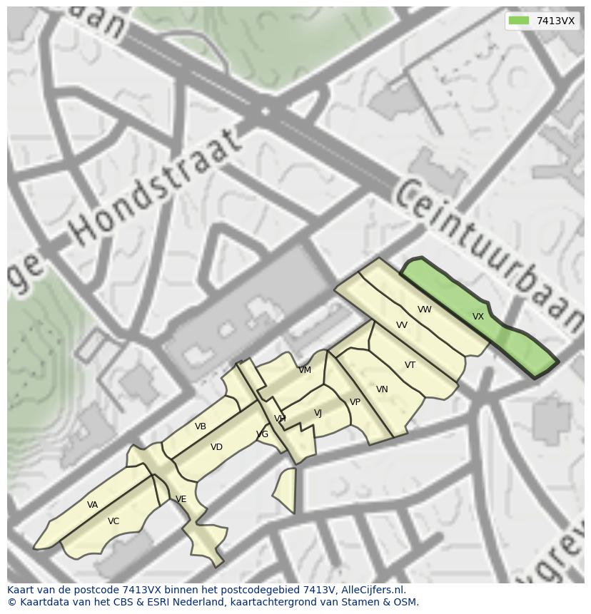 Afbeelding van het postcodegebied 7413 VX op de kaart.