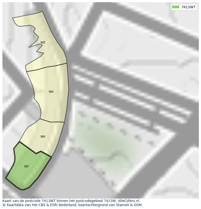 Afbeelding van het postcodegebied 7413 WT op de kaart.