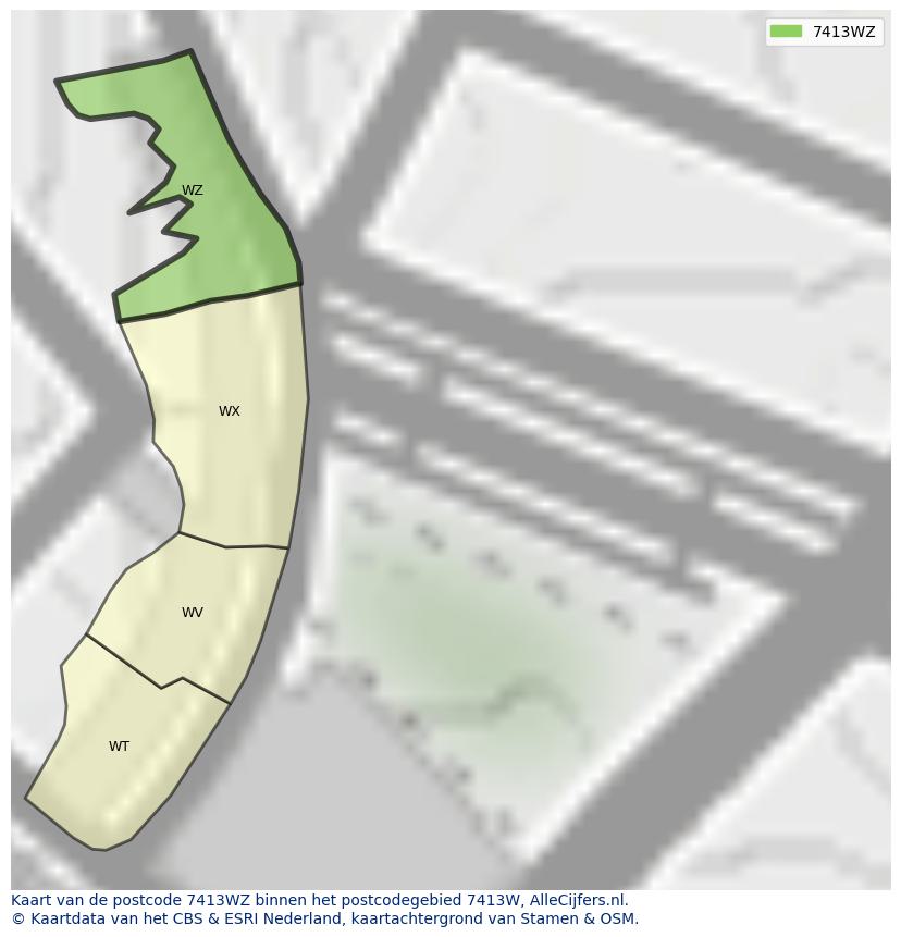 Afbeelding van het postcodegebied 7413 WZ op de kaart.