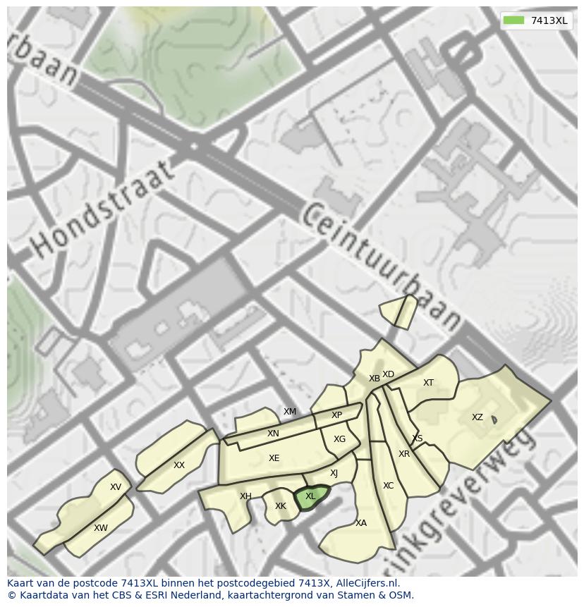 Afbeelding van het postcodegebied 7413 XL op de kaart.
