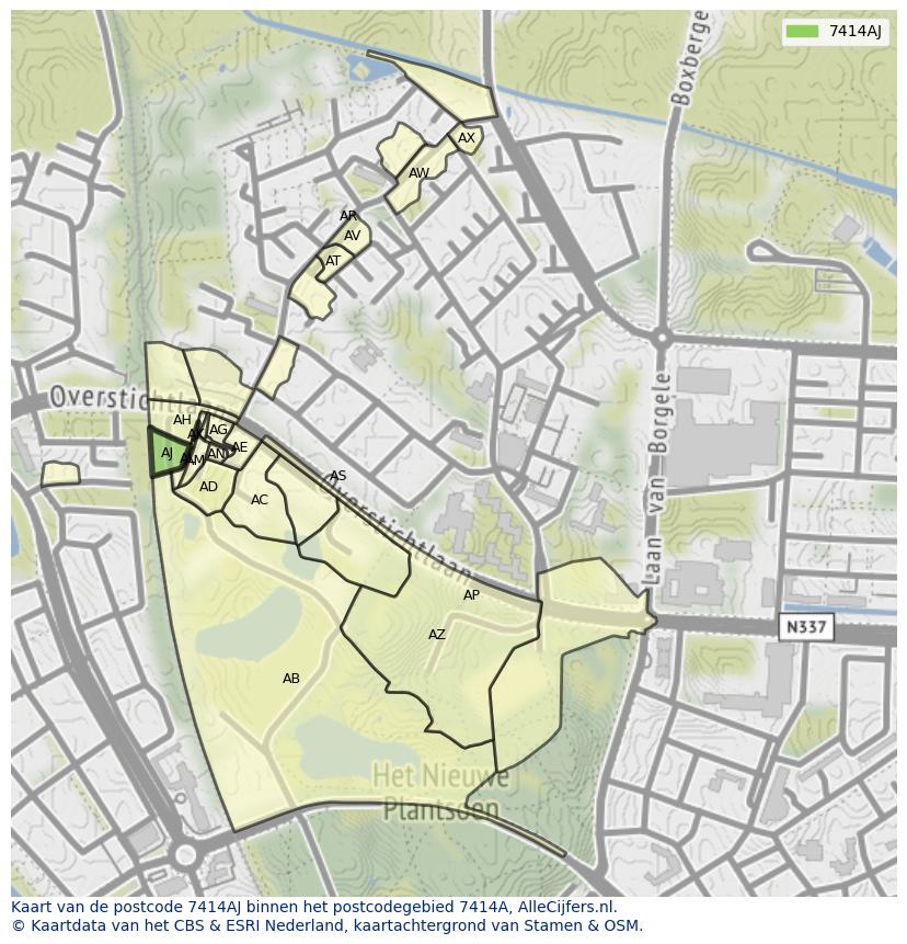 Afbeelding van het postcodegebied 7414 AJ op de kaart.