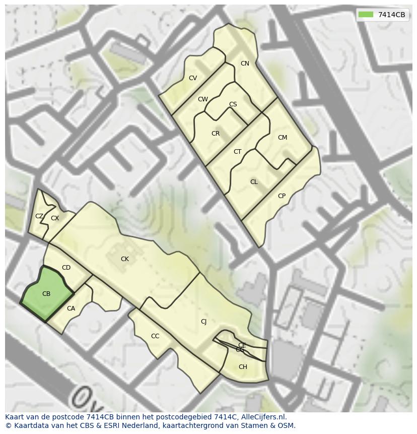 Afbeelding van het postcodegebied 7414 CB op de kaart.