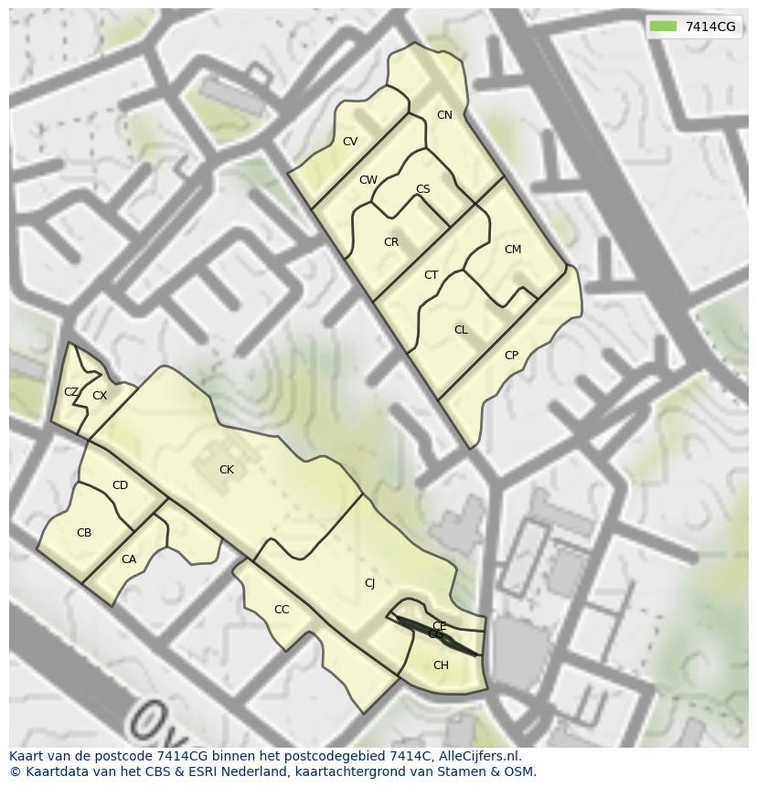 Afbeelding van het postcodegebied 7414 CG op de kaart.