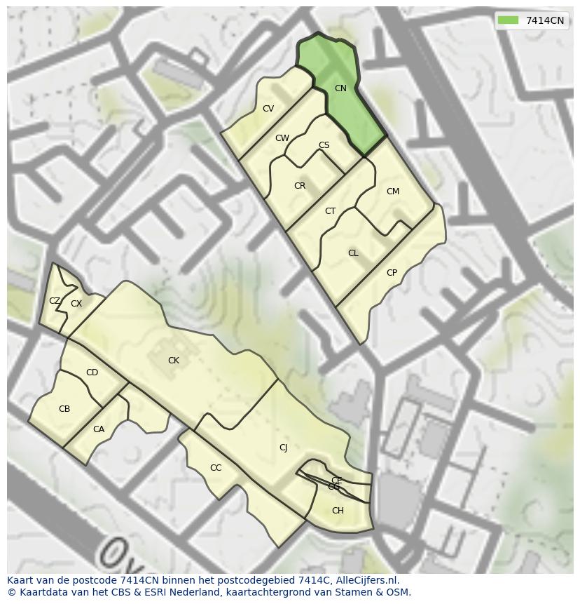 Afbeelding van het postcodegebied 7414 CN op de kaart.