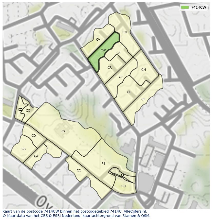 Afbeelding van het postcodegebied 7414 CW op de kaart.